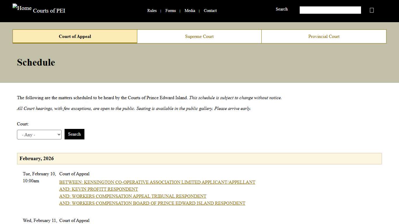 Schedule Courts of PEI